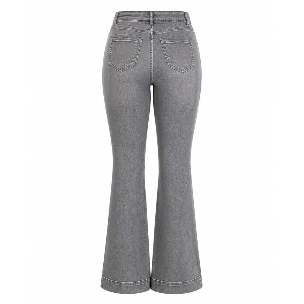 J.Jill High Rise Flare Jeans Womens 12 Gray Patch Pocket Stretch
